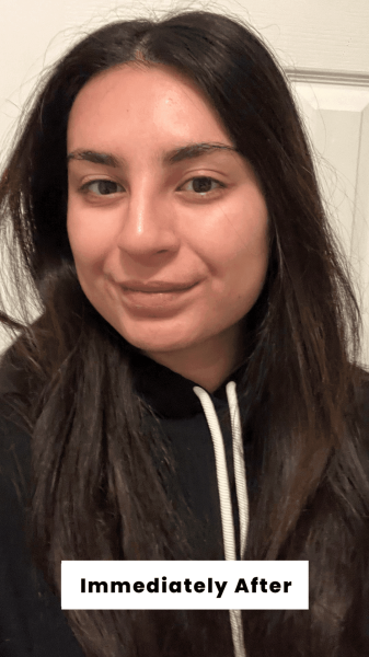 Hussein immediately after  applying the Charlotte Tilbury Invisible UV Flawless Primer SPF 50