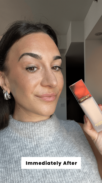 Wohlner immediately after applying the Tom Fords Architecture Soft Matte Blurring Foundation