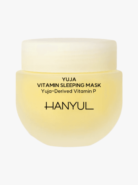Hanyul Yuja Vitamin Sleeping Mask in branded component on a light gray background