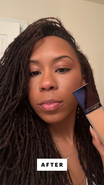 A selfie of Allure contributor Jailynn Taylor after applying Tom Fords Architecture Soft Matte Blurring Foundation in...