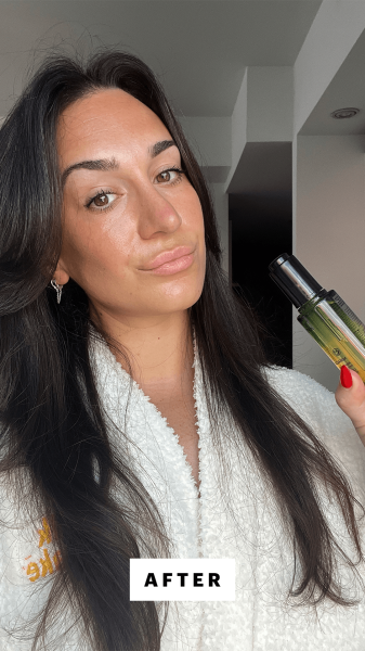 Wohlner after applying the Aveda Miraculous Oil