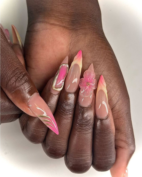 Pink jelly flower nails