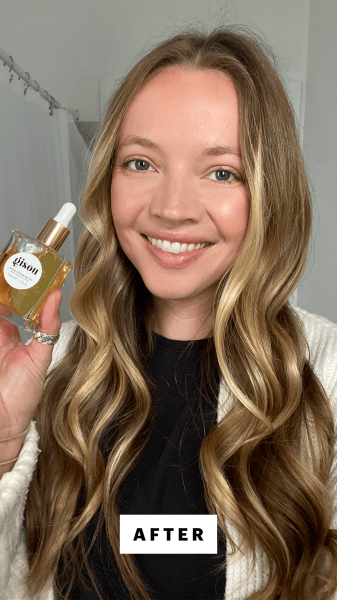 Fowler after applying the Gisou Honey Infused Hair Oil