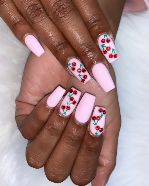 Pink cherry nails