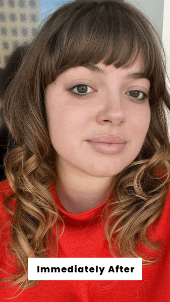 Hoffmann immediately after applying Merit's Great Skin Priming Moisturizer