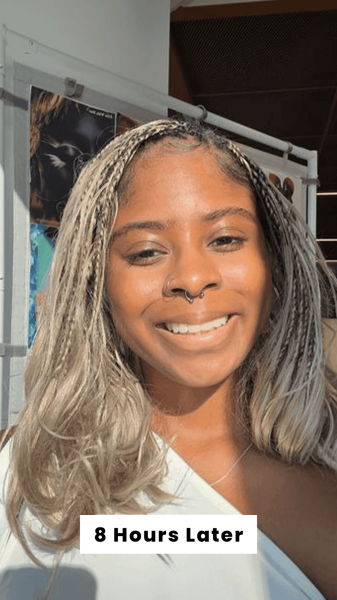 Curry eight hours after applying the Danessa Myricks Beauty Yummy Skin Blurring Balm Powder