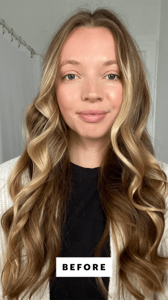 Fowler before applying the Gisou Honey Infused Hair Oil