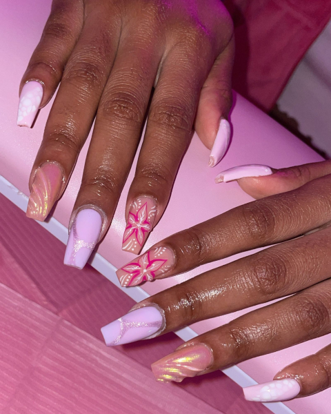 Pink flower nails