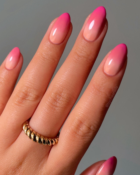 Pink ombr nails.