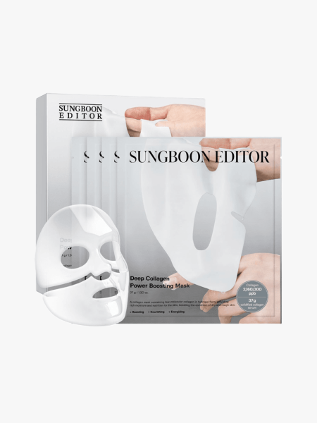 Sungboon Editor Deep Collagen Power Boosting Mask in branded component on a light gray background