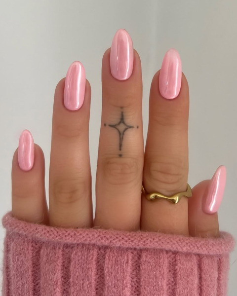 Light pink glazed donut nails